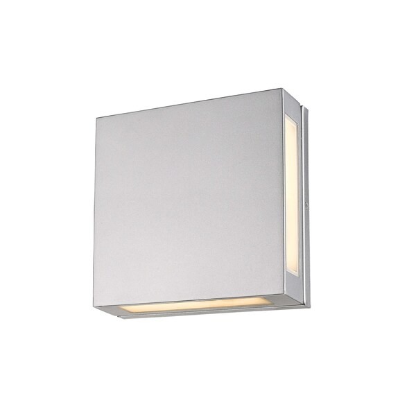 Quadrate 2 Light Outdoor Wall Sconce, Silver & Sand-blast Glass